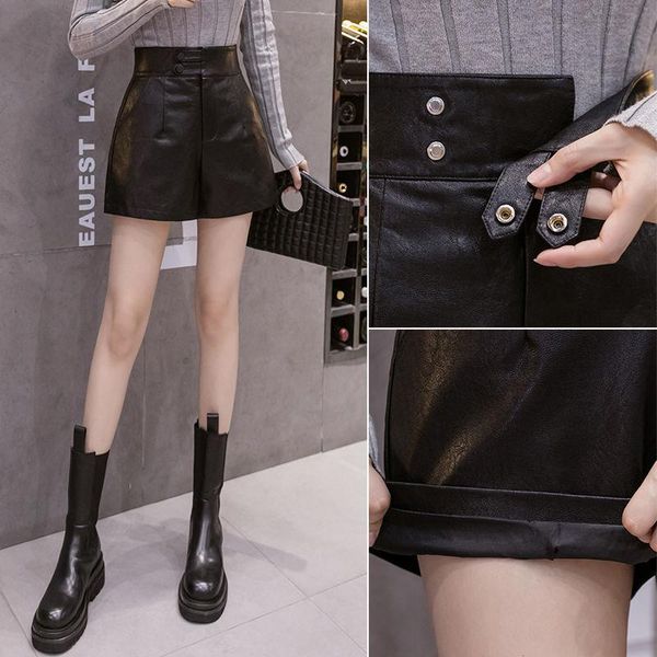 women's shorts pu leather high waist women black with button casual short fashion streetwear ladies autumn winter y29, White;black
women's shorts pu leather high waist women black with button casual short fashion streetwear ladies autumn winter y29, White;black