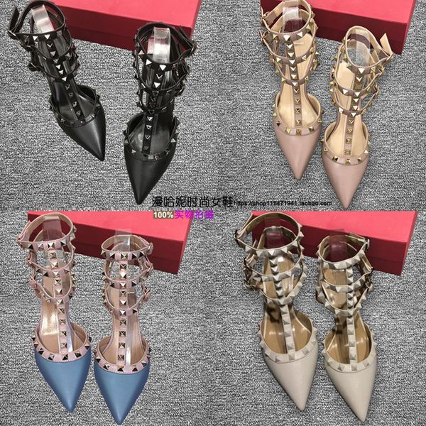 2021 spring v family rivet high heels sandals thin liuding middle heel leather strap wrap pointed women's sho, Black
2021 spring v family rivet high heels sandals thin liuding middle heel leather strap wrap pointed women's sho, Black