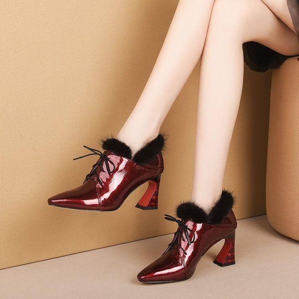 dress shoes mljuese 2021 women pumps cow leather autumn spring pointed toe wine red color lace up high heels party size 34-43, Black
dress shoes mljuese 2021 women pumps cow leather autumn spring pointed toe wine red color lace up high heels party size 34-43, Black