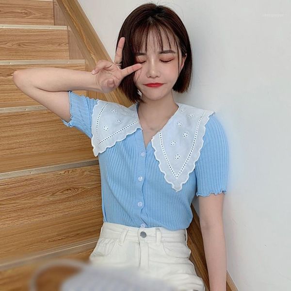 sweet lace lapel blouse for women hollow out solid color shirt summer short sleeve knitted cardigan clothing women's blouses & shirts, White
sweet lace lapel blouse for women hollow out solid color shirt summer short sleeve knitted cardigan clothing women's blouses & shirts, White