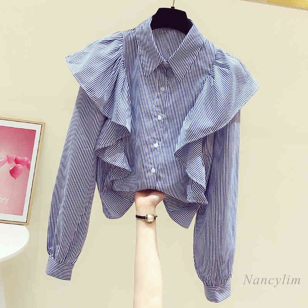 blouses blue striped shirt women's clothing spring fashion elegant ruffle casual long sleeve turn down collar blouses blusa, White
blouses blue striped shirt women's clothing spring fashion elegant ruffle casual long sleeve turn down collar blouses blusa, White