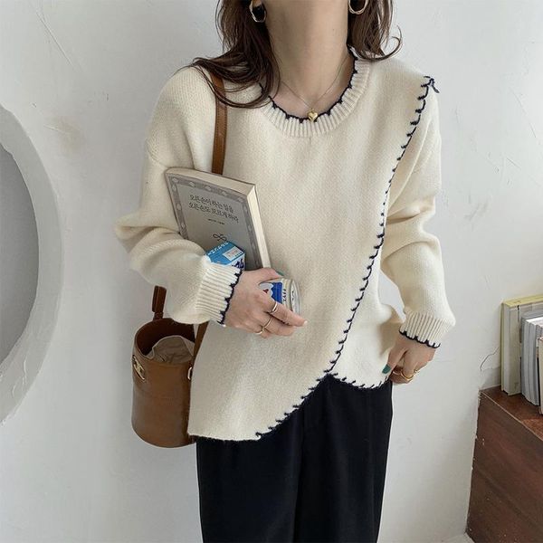 women's sweaters alien kitty chic women fashion retro o-neck knitwear sweater elegant split loose casual 2021 solid soft korean pullove, White;black
women's sweaters alien kitty chic women fashion retro o-neck knitwear sweater elegant split loose casual 2021 solid soft korean pullove, White;black