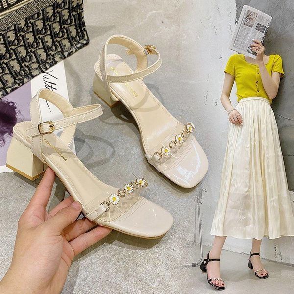 small fresh 2021 summer fashion word buckle sandals female little daisy open toe thick with fairy wind z914, Black
small fresh 2021 summer fashion word buckle sandals female little daisy open toe thick with fairy wind z914, Black