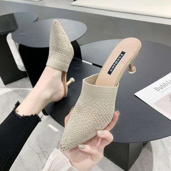 women summer shoes fashion knit breathable high heels mules slippers pointed toe thin party ladies sandals, Black
women summer shoes fashion knit breathable high heels mules slippers pointed toe thin party ladies sandals, Black