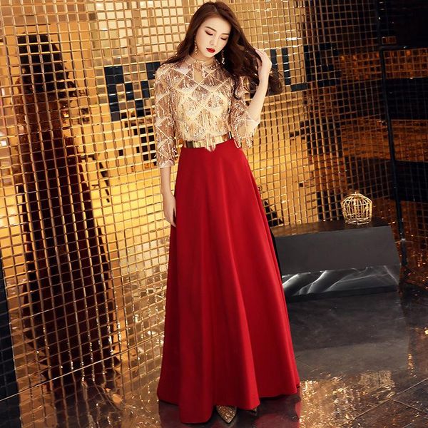 bling sequinse women slim banquet dresses luxury hight collar formal party gown host evening dress floor-length satin skirt ethnic clothing, Red
bling sequinse women slim banquet dresses luxury hight collar formal party gown host evening dress floor-length satin skirt ethnic clothing, Red
