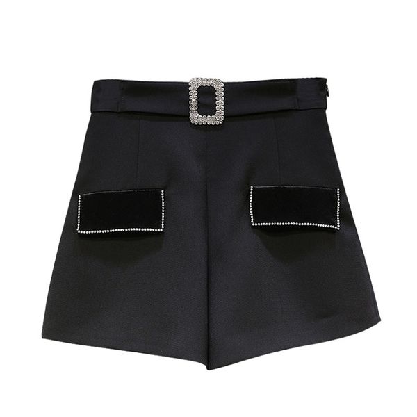 spring arrivals black solid color high waist velvet splicing slim wide leg shorts mz539 210525, White;black
spring arrivals black solid color high waist velvet splicing slim wide leg shorts mz539 210525, White;black