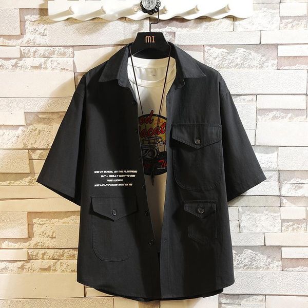 men's casual shirts short sleeve black white blouse 2021 summer clothing oversize bigger pocket, White;black
men's casual shirts short sleeve black white blouse 2021 summer clothing oversize bigger pocket, White;black