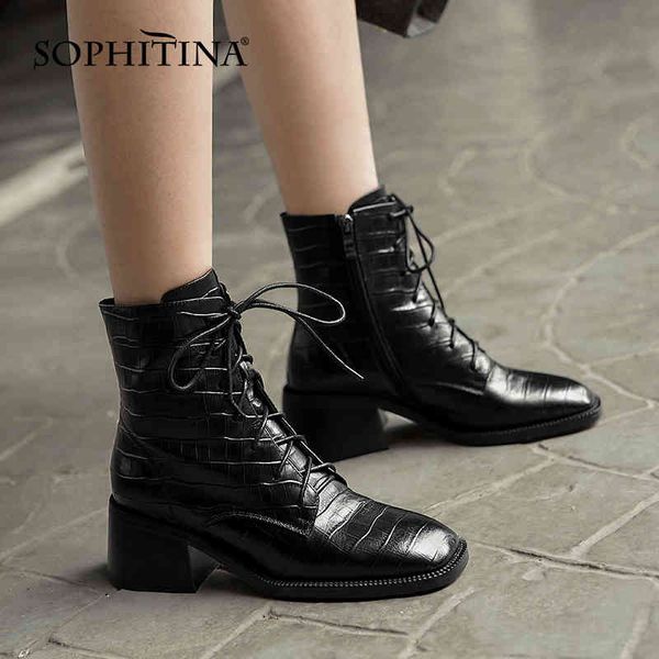 sophitina women boots pattern genuine leather cross-tied shoes square toe high heel casual female ankle shoes so739 210513, Black
sophitina women boots pattern genuine leather cross-tied shoes square toe high heel casual female ankle shoes so739 210513, Black