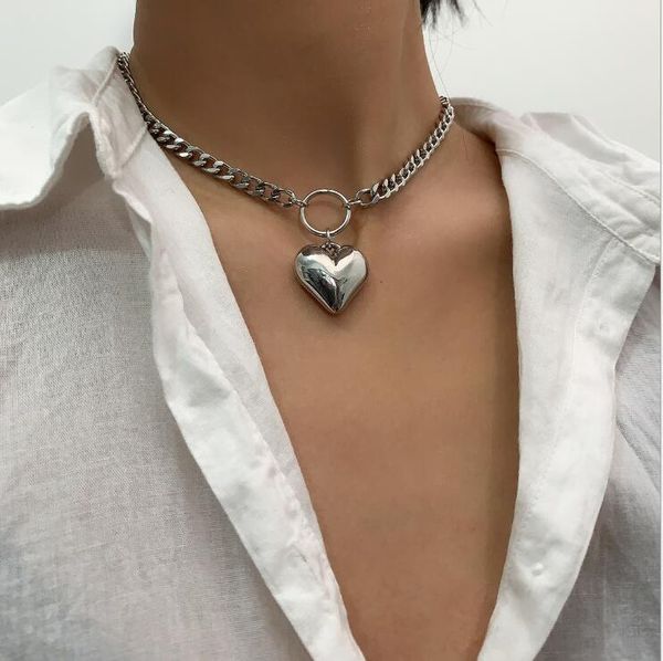 pendant necklaces goth cuban lover heart necklace women collares design gold color big love snake chain aesthetic jewelry, Silver
pendant necklaces goth cuban lover heart necklace women collares design gold color big love snake chain aesthetic jewelry, Silver