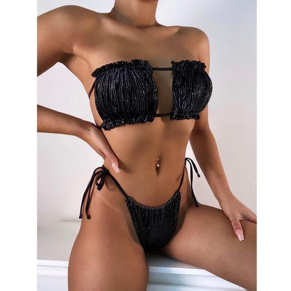 women's swimwear bikini bandage women 2021 push up swimsuit set two piece bañadores mujer, White;black
women's swimwear bikini bandage women 2021 push up swimsuit set two piece bañadores mujer, White;black