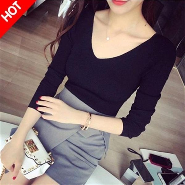 women's blouses & shirts autumn and winter bottoming shirt v-neck tight-fitting t-shirt short long-sleeved slim sweater, White
women's blouses & shirts autumn and winter bottoming shirt v-neck tight-fitting t-shirt short long-sleeved slim sweater, White