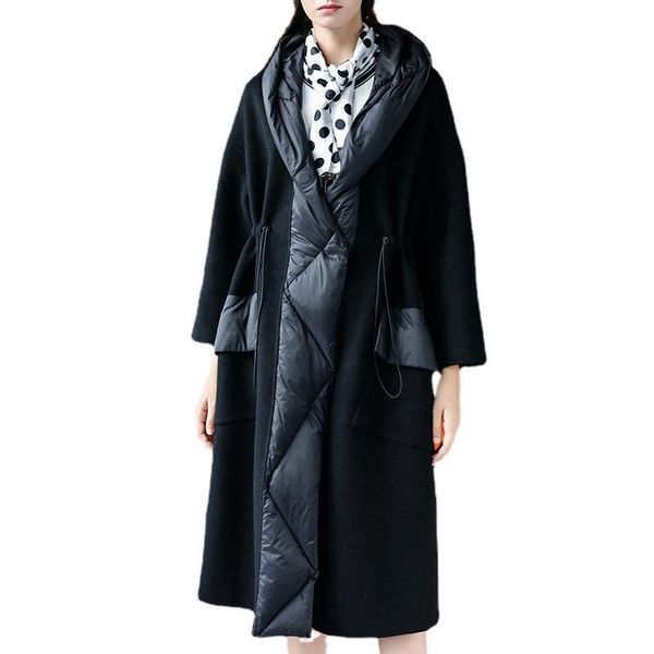 women's wool & blends autumn and winter long over-the-knee double-sided cashmere overcoat nylon, Black