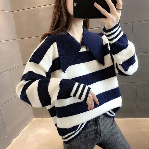 women's sweaters college striped sweater women autumn winter loose outwear doll neck pullover pull femme, White;black
women's sweaters college striped sweater women autumn winter loose outwear doll neck pullover pull femme, White;black