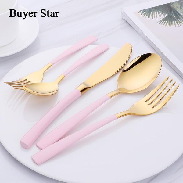 dinnerware sets buyer star 20-piece silverware cutlery set stainless steel flatware dinner service for 4 gold with pink handle knife fork sp
dinnerware sets buyer star 20-piece silverware cutlery set stainless steel flatware dinner service for 4 gold with pink handle knife fork sp