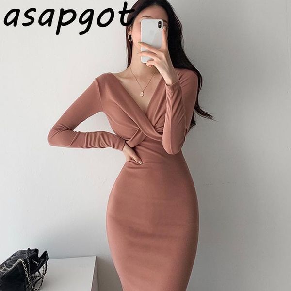 asapgot chic korea elegant lightly cooked style slim wrap hip solid cross ruffled v-neck sheath pencil knitted dress lady tight casual dress, Black;gray
asapgot chic korea elegant lightly cooked style slim wrap hip solid cross ruffled v-neck sheath pencil knitted dress lady tight casual dress, Black;gray