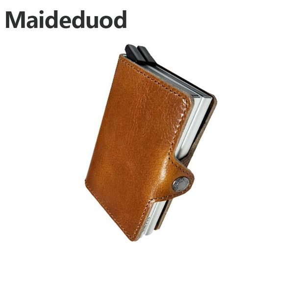 card holders maideduod men business id genuine leather holder bank organizer information safe case gift, Brown;gray