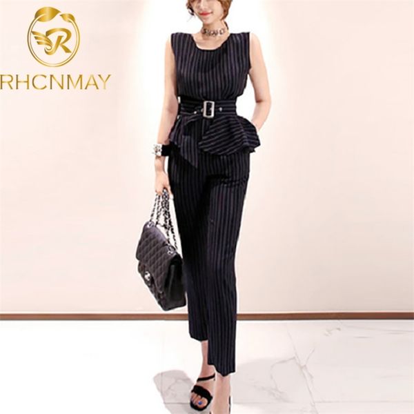 summer striped sleeveless women and trousers 2 piece sets casual office wear lady korean fashion sashes suit 210506, White
summer striped sleeveless women and trousers 2 piece sets casual office wear lady korean fashion sashes suit 210506, White