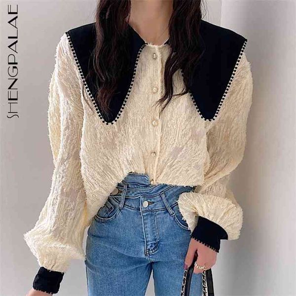 chic patchwork contrast color blouse women's spring peter pan collor pearl button loose long sleeve shirt 210427, White
chic patchwork contrast color blouse women's spring peter pan collor pearl button loose long sleeve shirt 210427, White