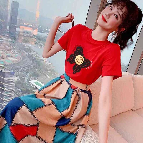 summer red t-shirt and skirts women sweet short sleeve + hight waist a line skirt two piece set 210514, White
summer red t-shirt and skirts women sweet short sleeve + hight waist a line skirt two piece set 210514, White