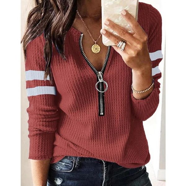 women's t-shirt fashion ladies zipper striped print all-match casual summer long sleeve solid color blusas, White
women's t-shirt fashion ladies zipper striped print all-match casual summer long sleeve solid color blusas, White