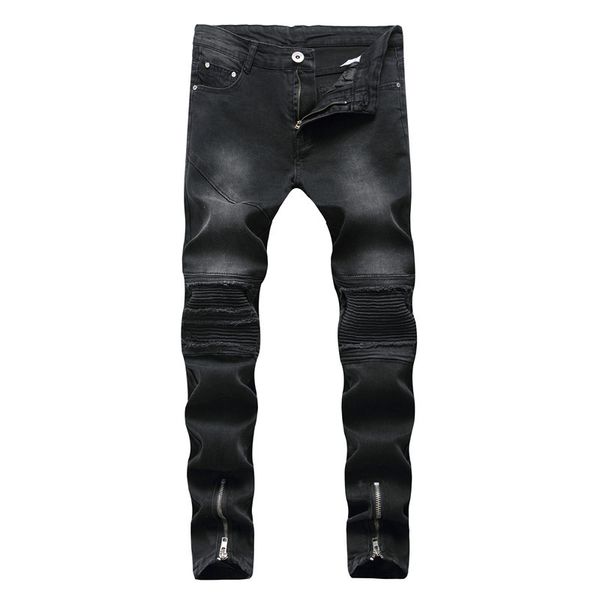 high street trend folds ripped jeans men's motorcycle stretch straight-leg slim-fit jeans, Blue
high street trend folds ripped jeans men's motorcycle stretch straight-leg slim-fit jeans, Blue