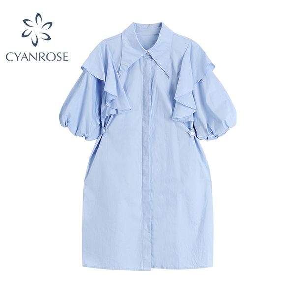 summer sweet lapel short lantern sleeve women shirt dresses fashion korean style ruffle draped ladies casual mini dress 210515, Black;gray
summer sweet lapel short lantern sleeve women shirt dresses fashion korean style ruffle draped ladies casual mini dress 210515, Black;gray