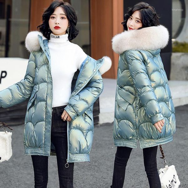women's down & parkas winter glossy fur collar hooded jacket nice women cotton padded long coat warm loose outwear windproof female sno, Black
women's down & parkas winter glossy fur collar hooded jacket nice women cotton padded long coat warm loose outwear windproof female sno, Black