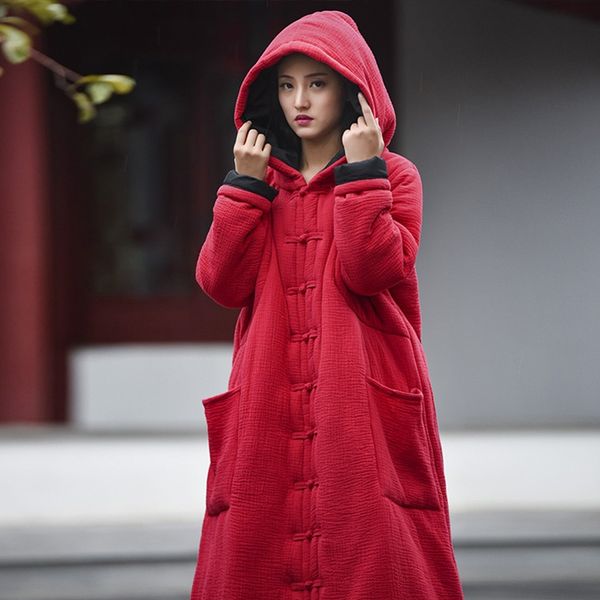 cotton winter female long hoodie trench coat folk style cotton padded warm jacket traditional chinese style coat female 11703, Red
cotton winter female long hoodie trench coat folk style cotton padded warm jacket traditional chinese style coat female 11703, Red