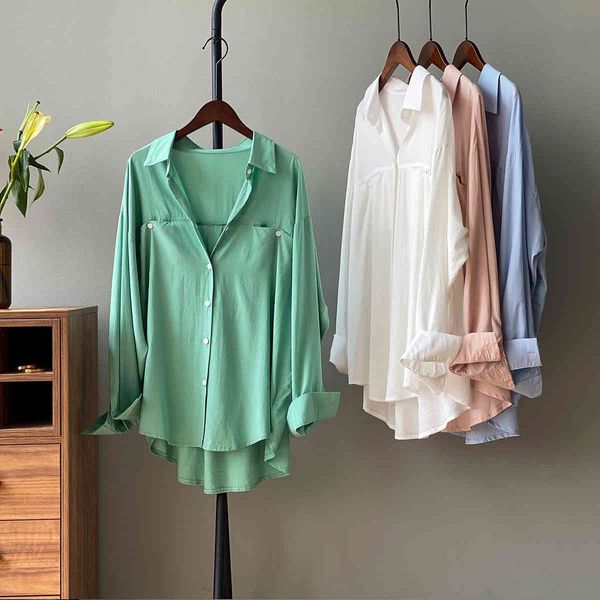 women's blouses & shirts tencel drape long sleeve shirt 2021 summer lapel single breasted casual blousers korean loose trend 4, White
women's blouses & shirts tencel drape long sleeve shirt 2021 summer lapel single breasted casual blousers korean loose trend 4, White
