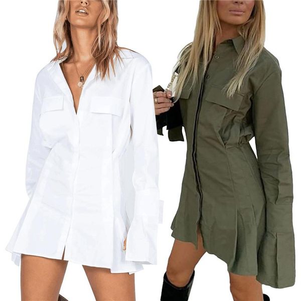 casual dresses women's long sleeve dress fashion solid color single-breasted pleated short, Black;gray
casual dresses women's long sleeve dress fashion solid color single-breasted pleated short, Black;gray