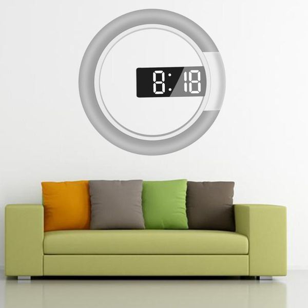 modern hanging wall clock led digital alarm mirror with (green display) clocks