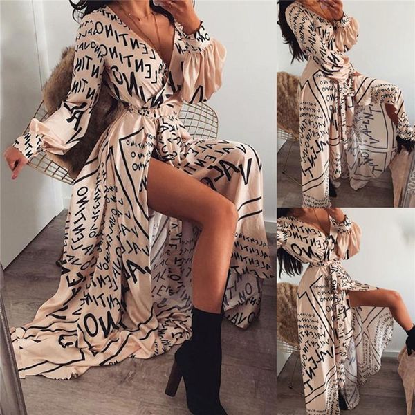 casual dresses women letter print v-neck high waist thigh slit maxi dress long sleeve elegant boho beach, Black;gray
casual dresses women letter print v-neck high waist thigh slit maxi dress long sleeve elegant boho beach, Black;gray