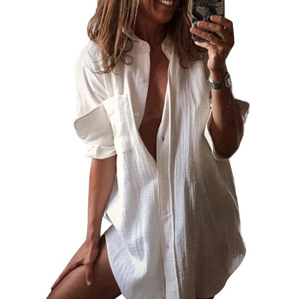 women's swimwear beach cover-up solid long sleeve shirts beachwear fashion button trun-down collar bikinis cover-ups, White;black
women's swimwear beach cover-up solid long sleeve shirts beachwear fashion button trun-down collar bikinis cover-ups, White;black