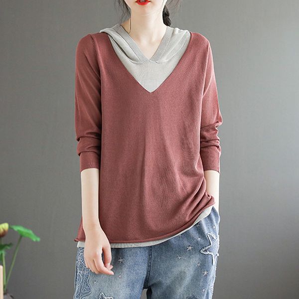 johnature summer loose leisure v-neck three quarter sleeve fake two hooded knitted t-shirt simple comfortable women 210521, White
johnature summer loose leisure v-neck three quarter sleeve fake two hooded knitted t-shirt simple comfortable women 210521, White