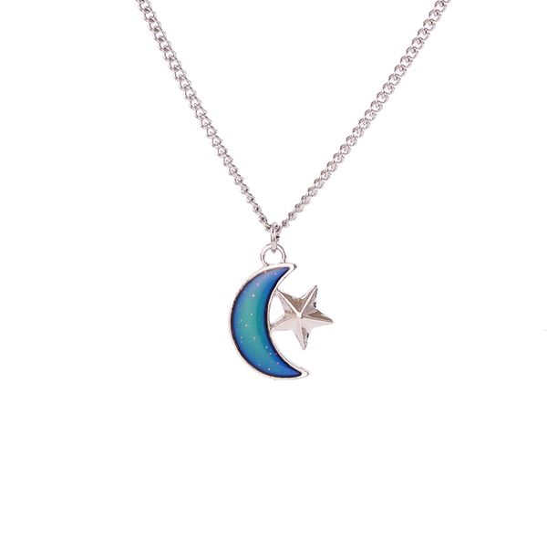 mood neckalce moon and stars change color pendant necklaces, Silver 
mood neckalce moon and stars change color pendant necklaces, Silver