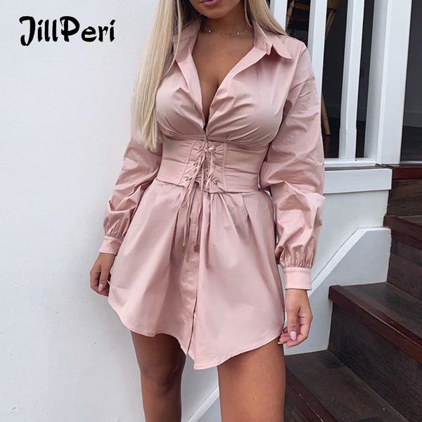 jillperi autumn long sleeve shirt dress with corset belt solid elegant outfit office lady street wear party dress set, Black;white
jillperi autumn long sleeve shirt dress with corset belt solid elegant outfit office lady street wear party dress set, Black;white