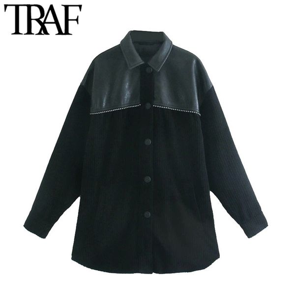 women fashion patchwork corduroy beads loose jacket coat vintage long sleeve button-up female outerwear chic 210507, Black;brown
women fashion patchwork corduroy beads loose jacket coat vintage long sleeve button-up female outerwear chic 210507, Black;brown