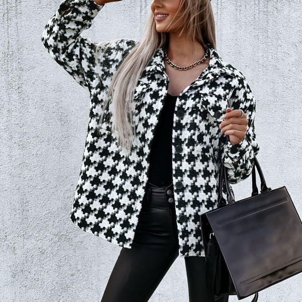 women's jackets vintage plaid women coat houndstooth printed retro lapel collar single breasted outwear coats, Black;brown
women's jackets vintage plaid women coat houndstooth printed retro lapel collar single breasted outwear coats, Black;brown