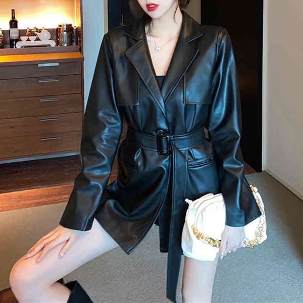 women's leather & faux korean outerwear leather casual female jacket loose long biker sleeve streetwear pockets with spring se9p, Black
women's leather & faux korean outerwear leather casual female jacket loose long biker sleeve streetwear pockets with spring se9p, Black