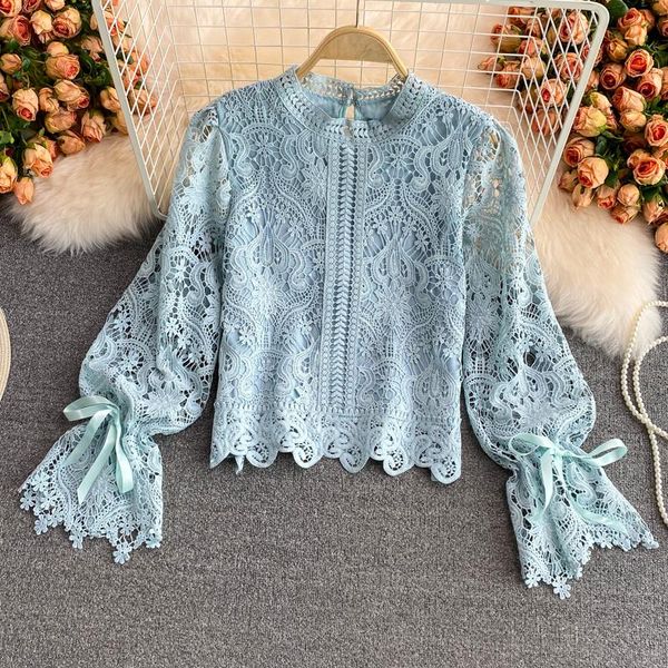 women's blouses & shirts vintage hollow out blouse women flare long sleeve round neck short female spring autumn 2021, White
women's blouses & shirts vintage hollow out blouse women flare long sleeve round neck short female spring autumn 2021, White
