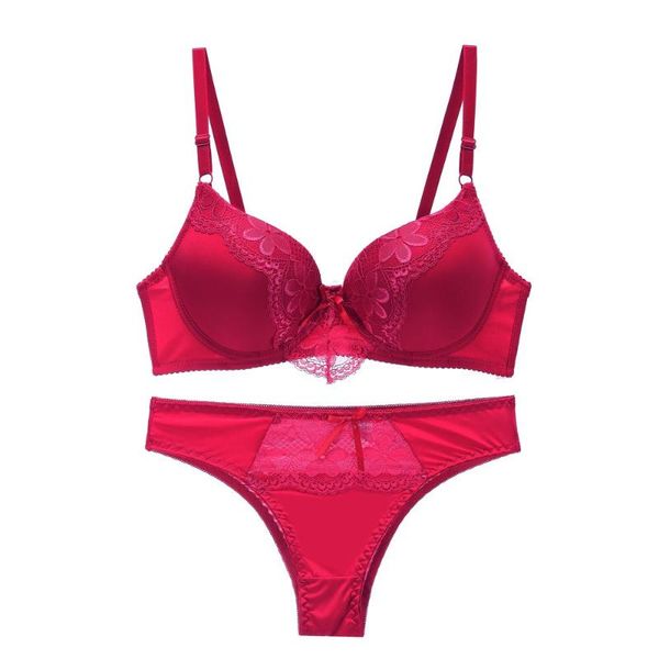 bras sets fashion women bra and brief push up big size cup underwire panty lingerie female underwear high quality, Red;black