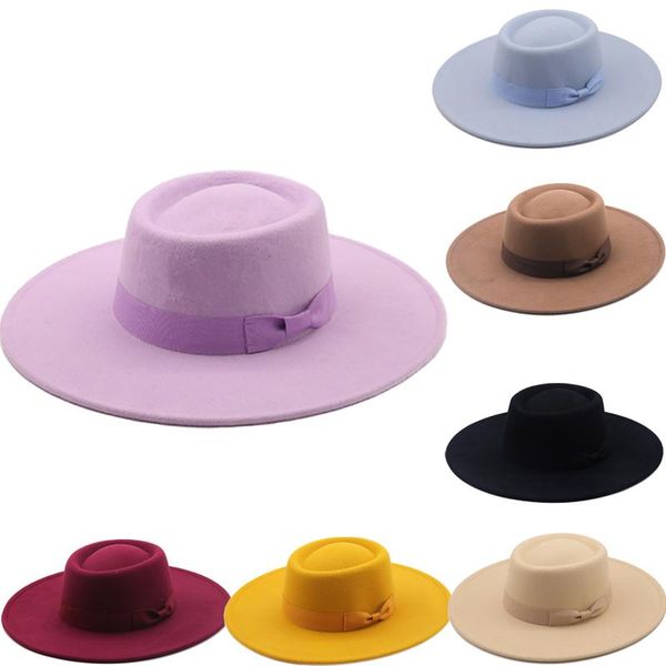 wide brim hats 9cm bowknot bowler hat ladies elegant retro style british woolen jazz autumn and winter solid color panama, Blue;gray
wide brim hats 9cm bowknot bowler hat ladies elegant retro style british woolen jazz autumn and winter solid color panama, Blue;gray