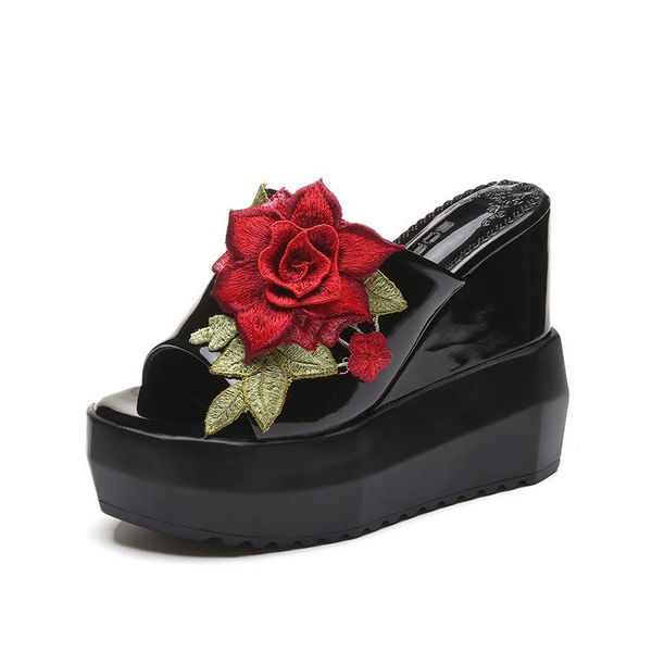 slippers fashion summer with 13cm thick slope round embroidery high-heeled slipper pu sandals soft-soled women shoes, Black
slippers fashion summer with 13cm thick slope round embroidery high-heeled slipper pu sandals soft-soled women shoes, Black