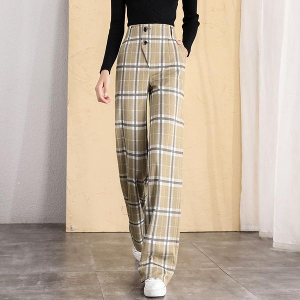 spring and autumn fashion casual loose brand female women girls high waist wide leg plaid pants women's & capris, Black;white 
spring and autumn fashion casual loose brand female women girls high waist wide leg plaid pants women's & capris, Black;white