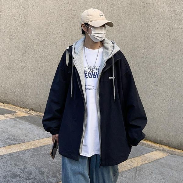men's jackets fake two jacket men women autumn-winter hong-kong style casual stitching hooded coat couple trend loose letter embroidery, Black;brown
men's jackets fake two jacket men women autumn-winter hong-kong style casual stitching hooded coat couple trend loose letter embroidery, Black;brown