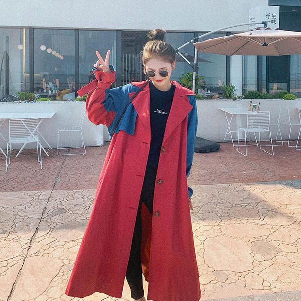 women's trench coats spring fall korean loose long overcoat women patchwork turn-down collar single breasted coat chic female windbreak, Tan;black
women's trench coats spring fall korean loose long overcoat women patchwork turn-down collar single breasted coat chic female windbreak, Tan;black