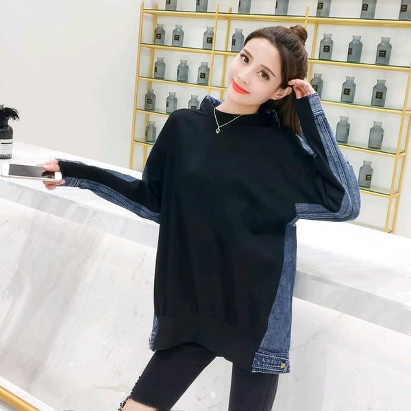 women's jackets autumn 2021 women patchwork slim denim sweatshirt street ripped hole long sleeve pullover female coats moletom feminin, Black;brown
women's jackets autumn 2021 women patchwork slim denim sweatshirt street ripped hole long sleeve pullover female coats moletom feminin, Black;brown