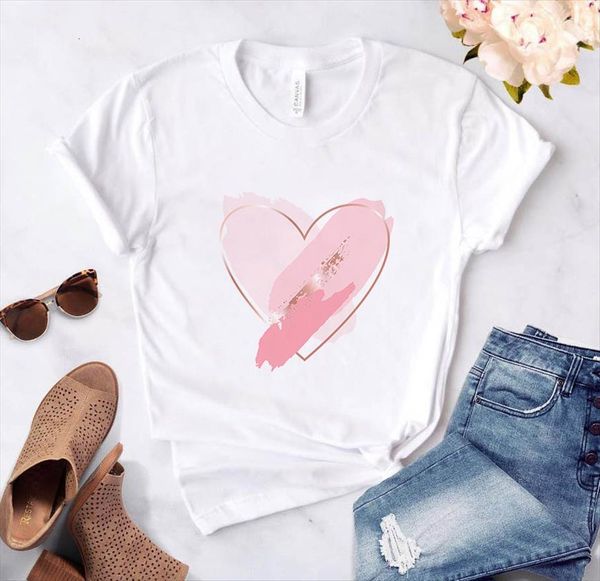 simple pink love heart womens print summer vouge graphic tees for tshirts, White