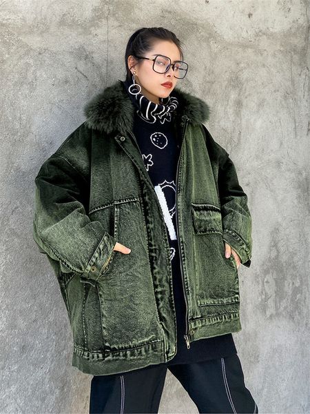 leather women's cowboy jacket plus velvet detachable lining 2 piece oversized royal fur collar female winter thicken denim parka y1001, Black
leather women's cowboy jacket plus velvet detachable lining 2 piece oversized royal fur collar female winter thicken denim parka y1001, Black