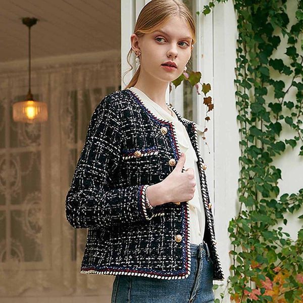 women's wool & blends autumn winter tweed coat 2021 fashion small fragrance lattice button vintage cardigan plus size woolen jacket, Black
women's wool & blends autumn winter tweed coat 2021 fashion small fragrance lattice button vintage cardigan plus size woolen jacket, Black